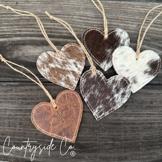 Cowhide Heart Ornament Set of 5