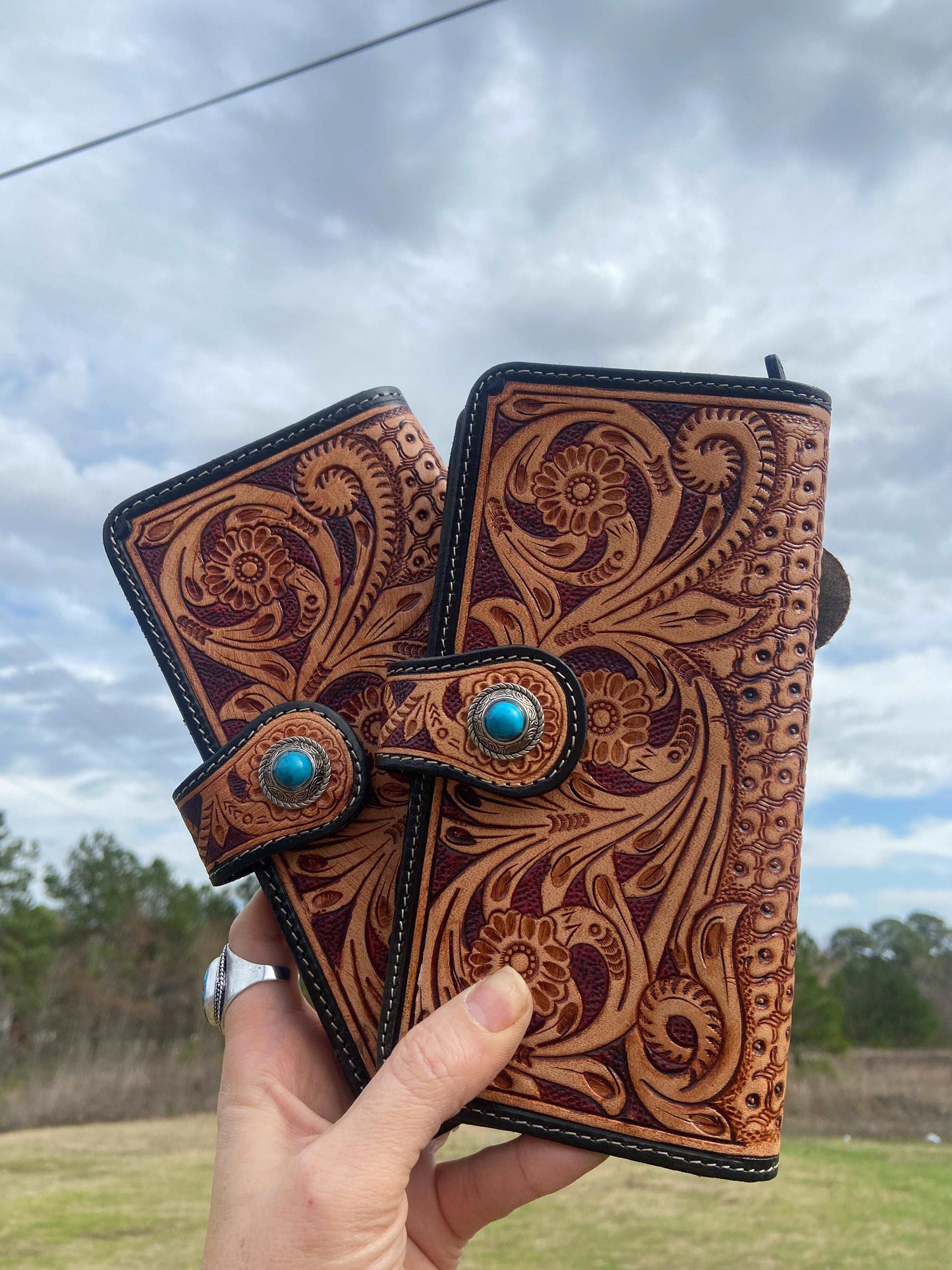 western tooled leather wallet