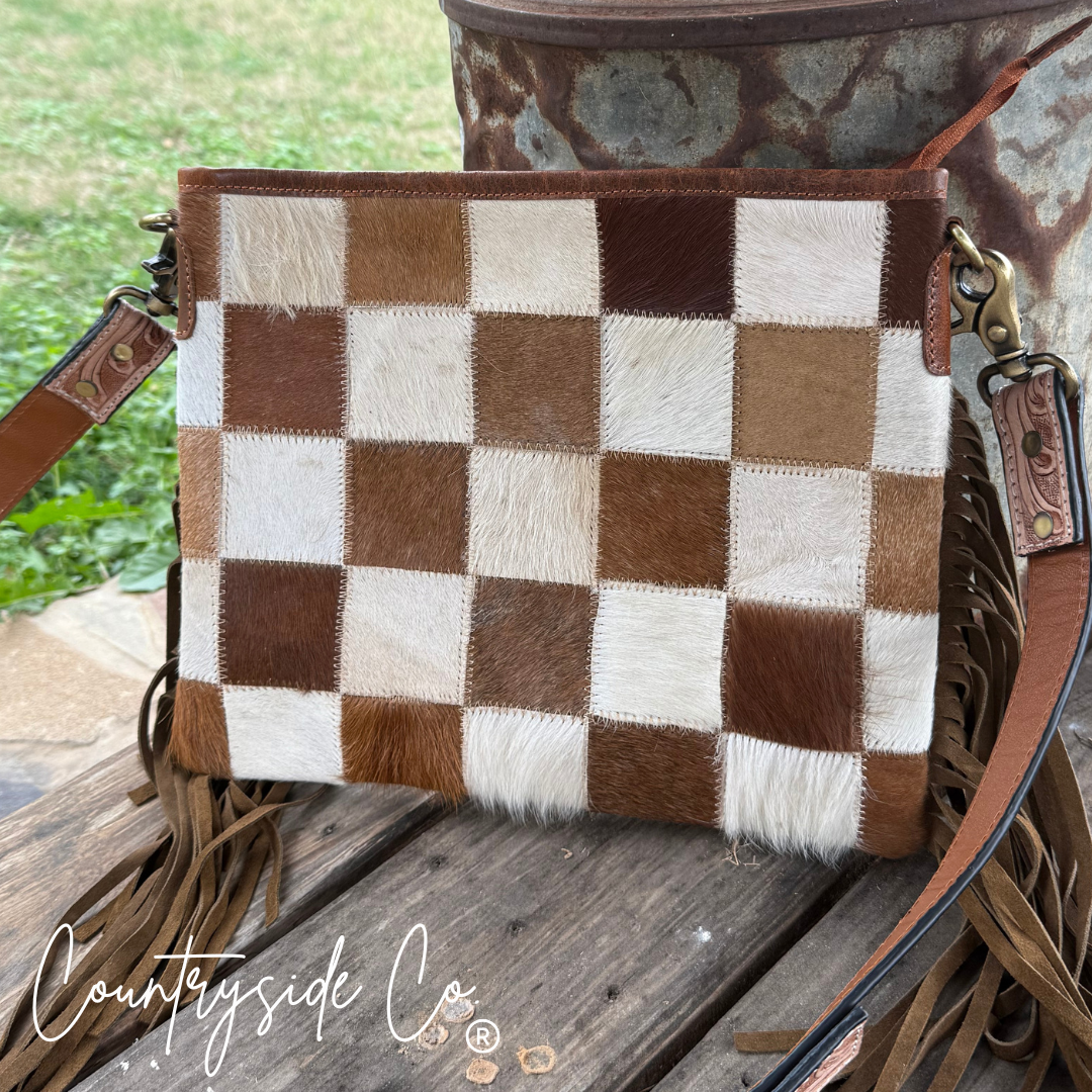 Longhorn Trail Cowhide Checkered Purse