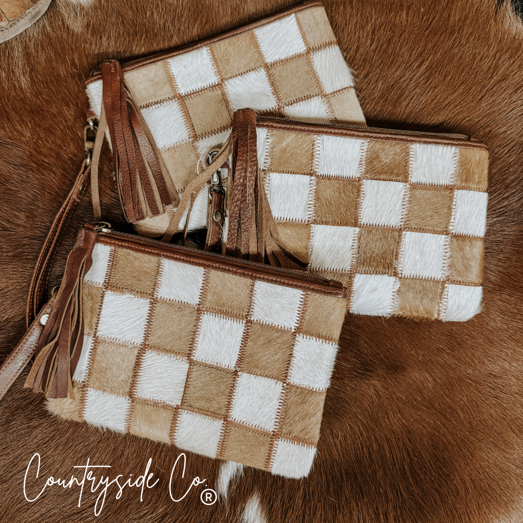 Stockdale Checkered Cowhide Wristlet Pouch