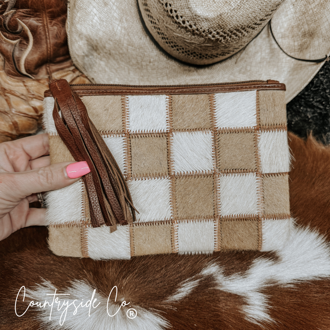 Stockdale Checkered Cowhide Wristlet Pouch