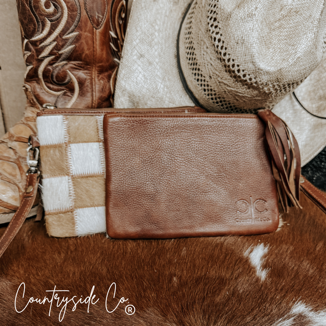 Stockdale Checkered Cowhide Wristlet Pouch