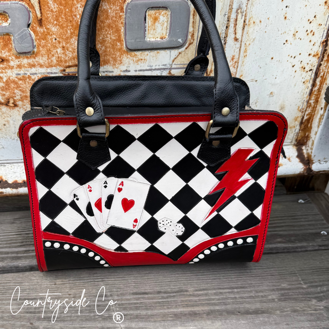 Rebel Royal Tooled Leather Checkered Satchel Handbag