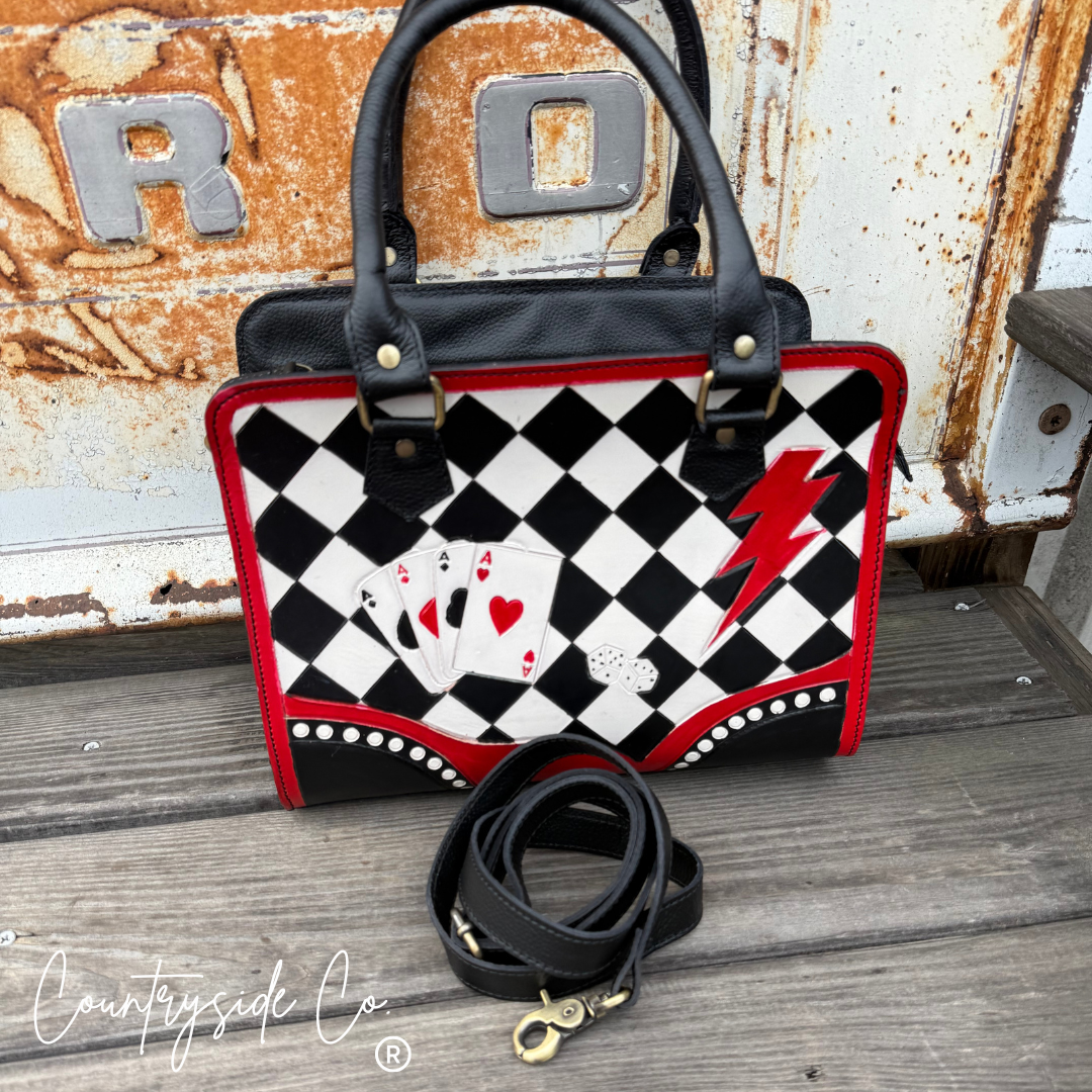Rebel Royal Tooled Leather Checkered Satchel Handbag