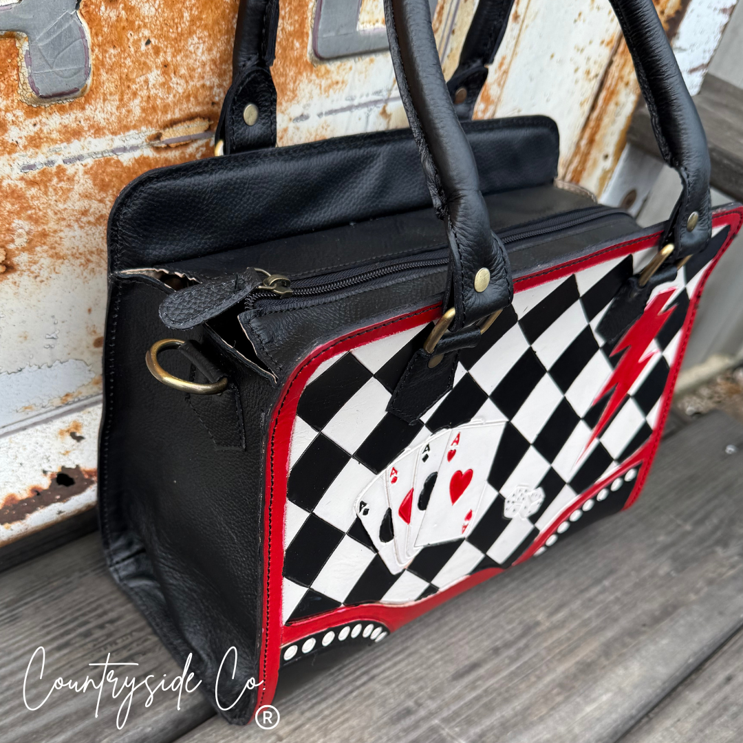 Rebel Royal Tooled Leather Checkered Satchel Handbag