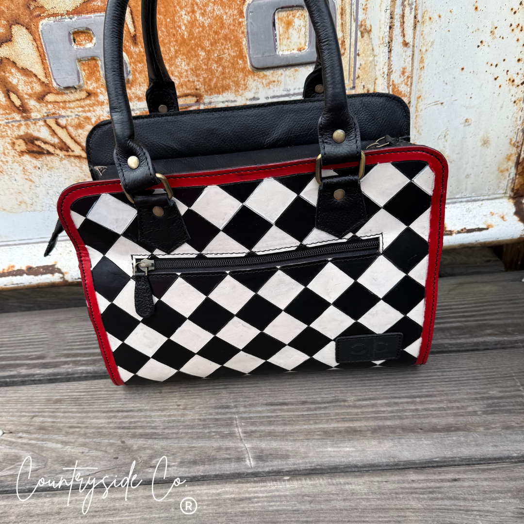 Rebel Royal Tooled Leather Checkered Satchel Handbag