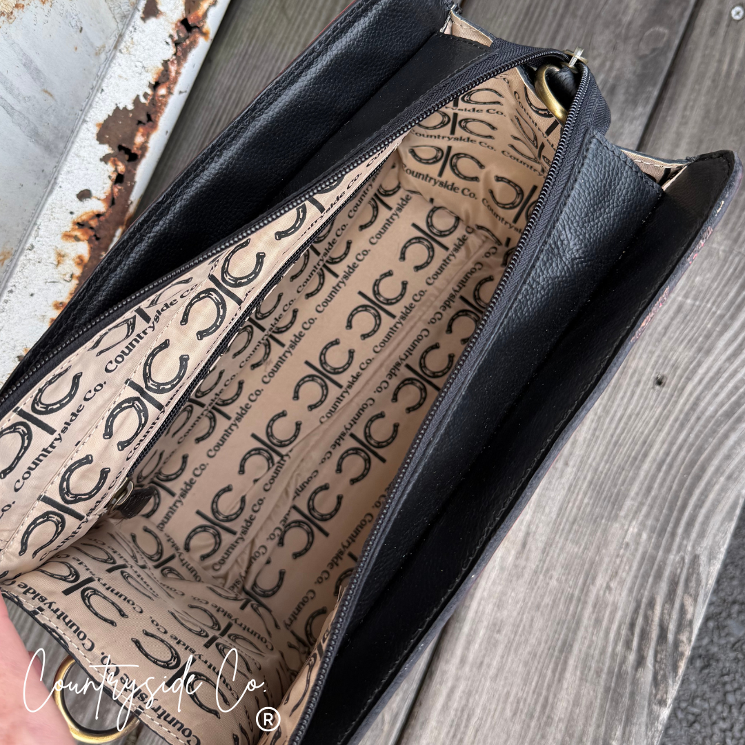 Rebel Royal Tooled Leather Checkered Satchel Handbag