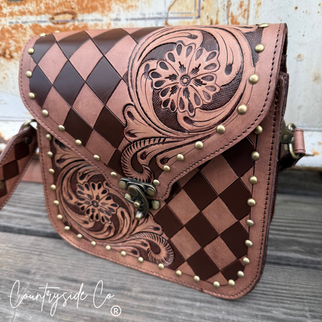 Remington Tooled Leather Checkered Handbag