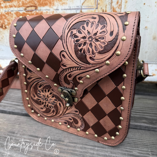Remington Tooled Leather Checkered Handbag