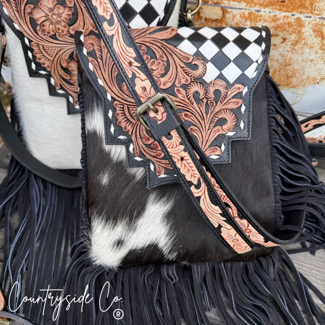 Zoey Cowhide Checkered Leather Purse