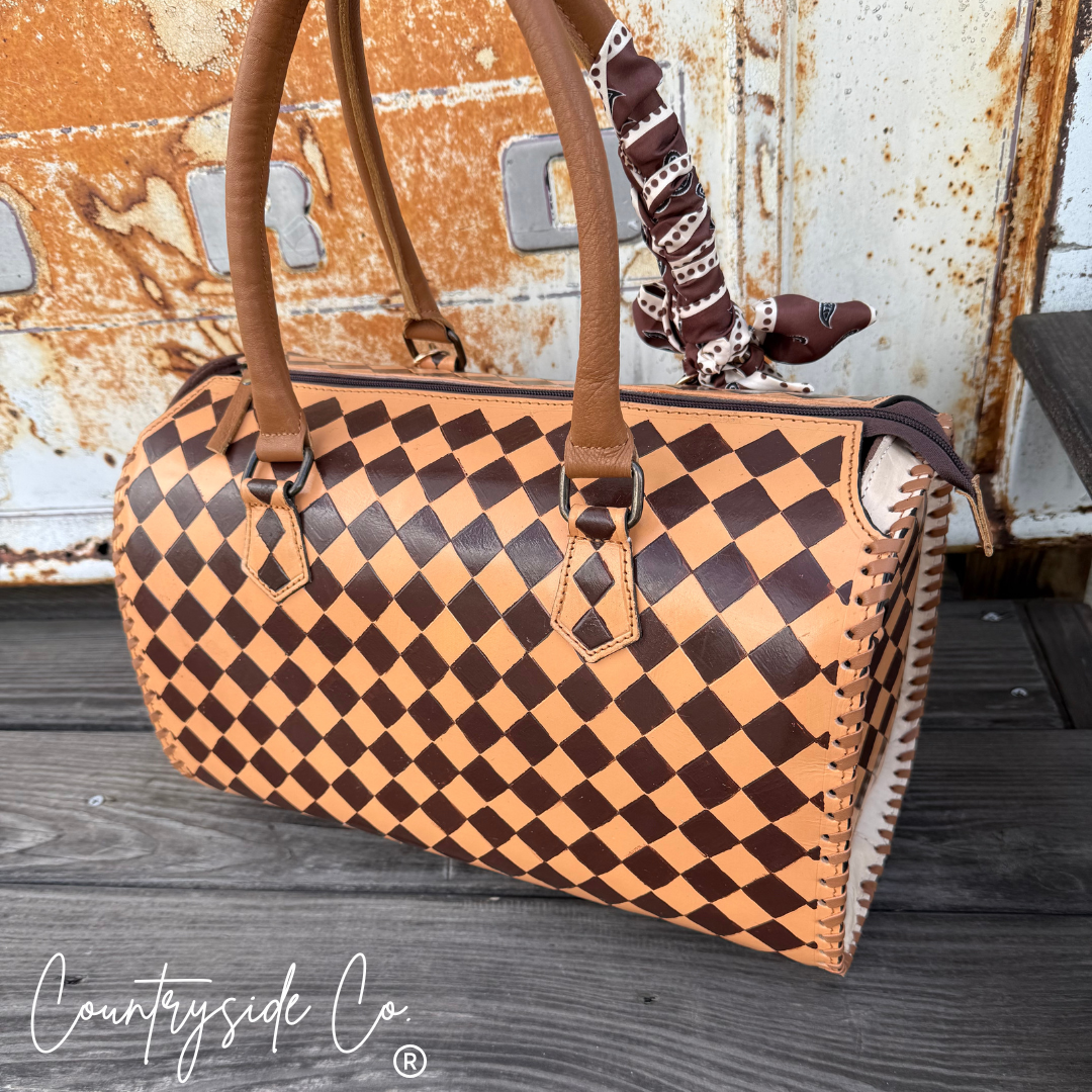 Rodeo Queen Brown Checkered Leather Large Speedy Bag