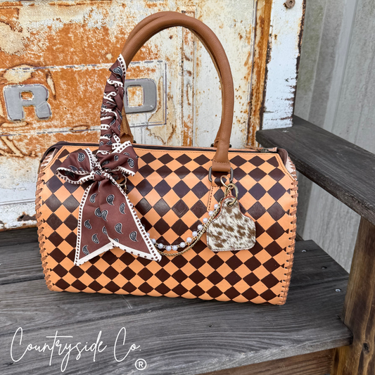 Rodeo Queen Brown Checkered Leather Large Speedy Bag