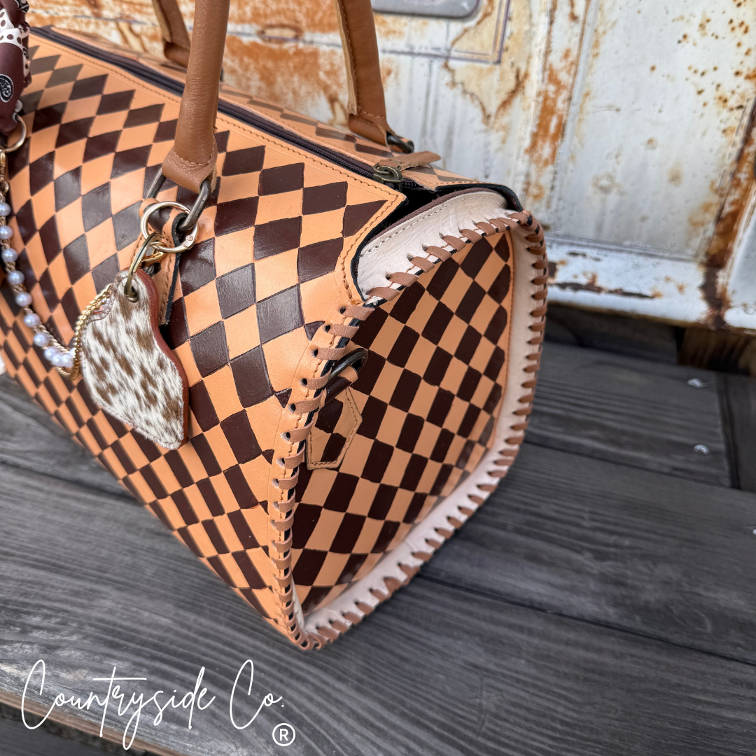 Rodeo Queen Brown Checkered Leather Large Speedy Bag