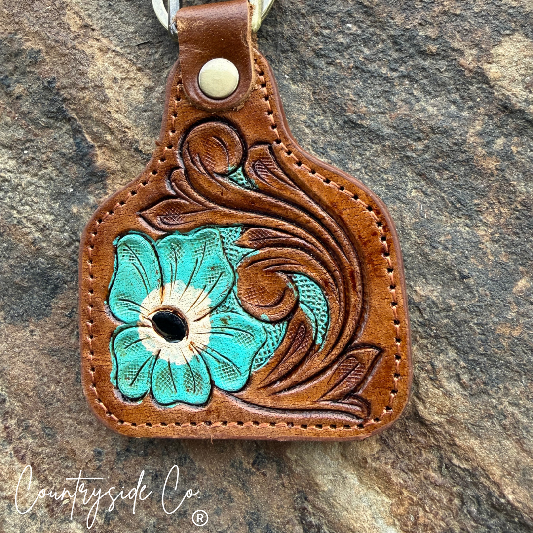 Cowtag Tooled Flower Keychain