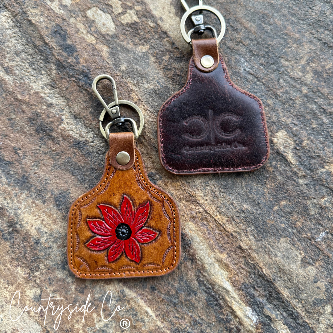 Cowtag Tooled Flower Keychain