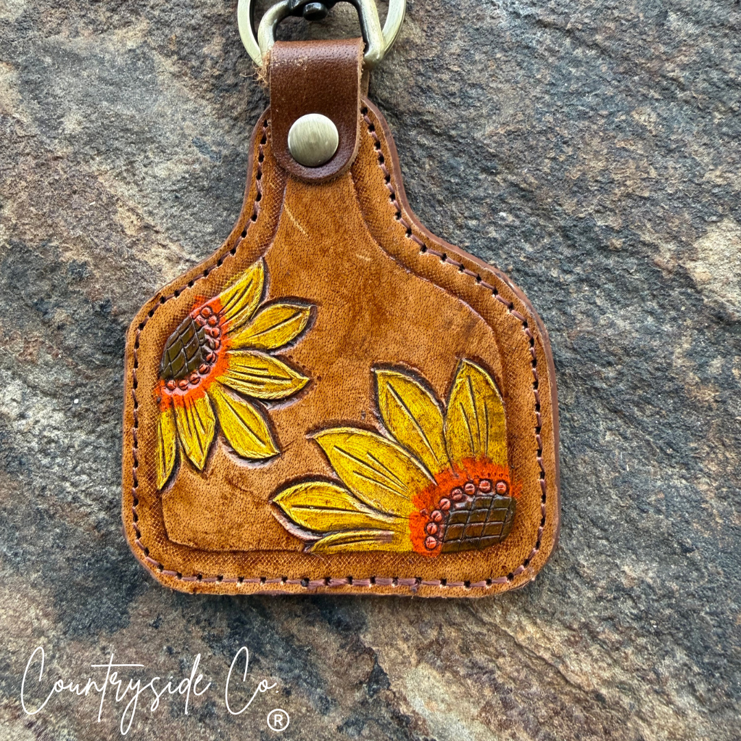 Cowtag Tooled Flower Keychain