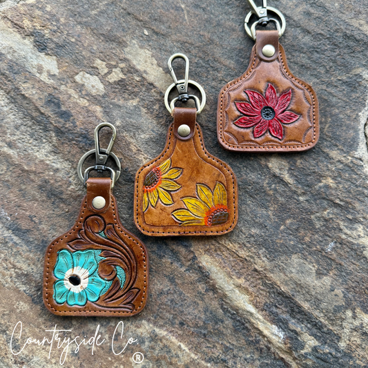 Cowtag Tooled Flower Keychain