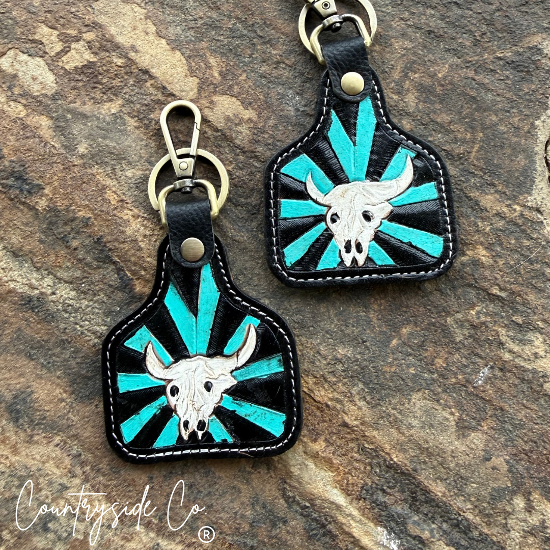Cowtag Tooled Leather Keychain