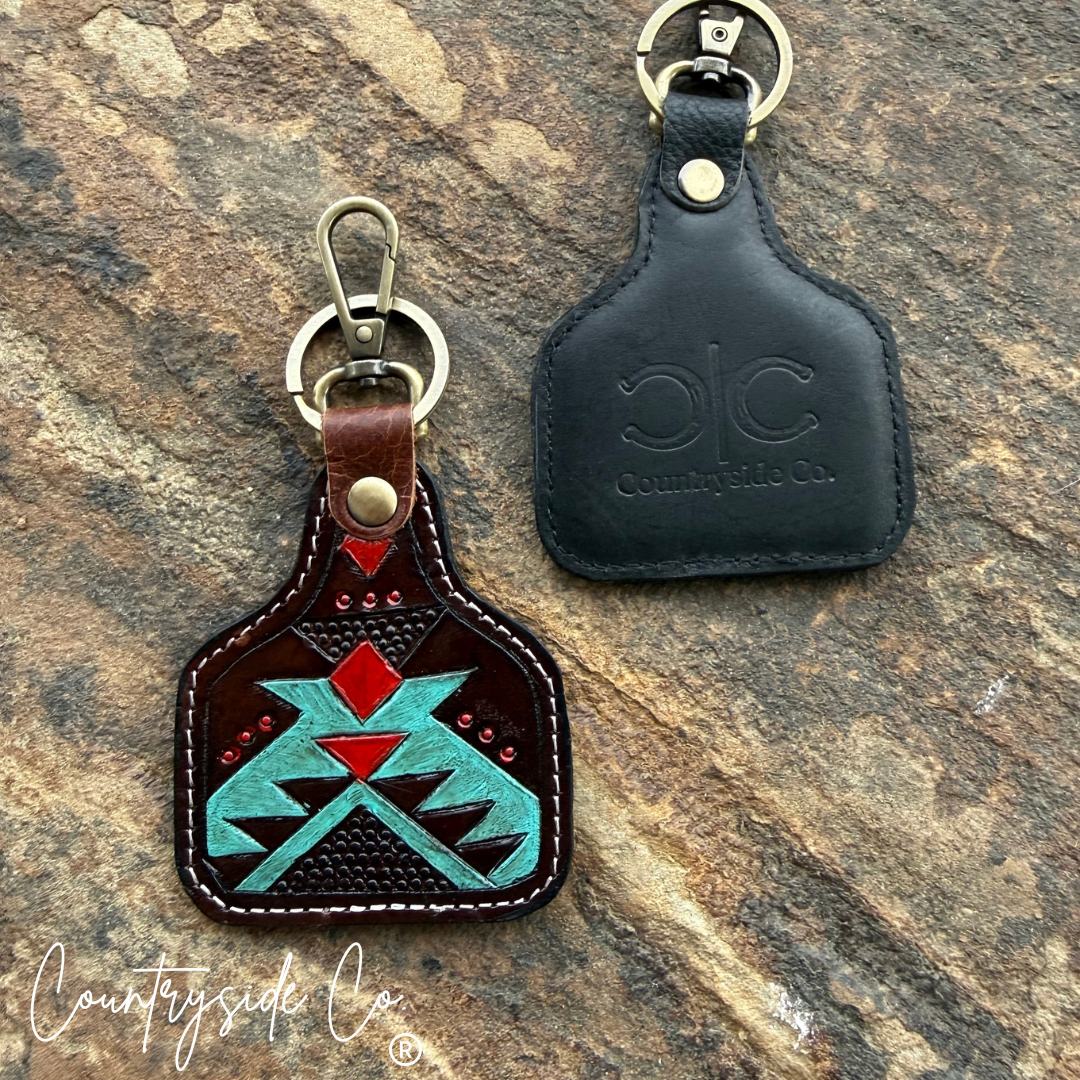Cowtag Tooled Leather Keychain