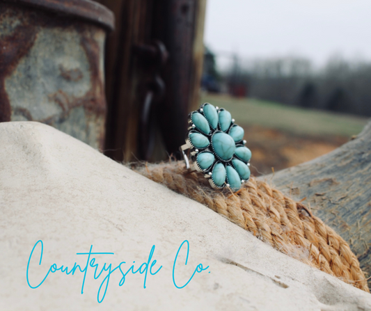 western boho turquoise silver statement ring